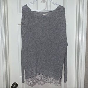Urban Outfitters Gray Crew Neck Sweater with Lace Trim